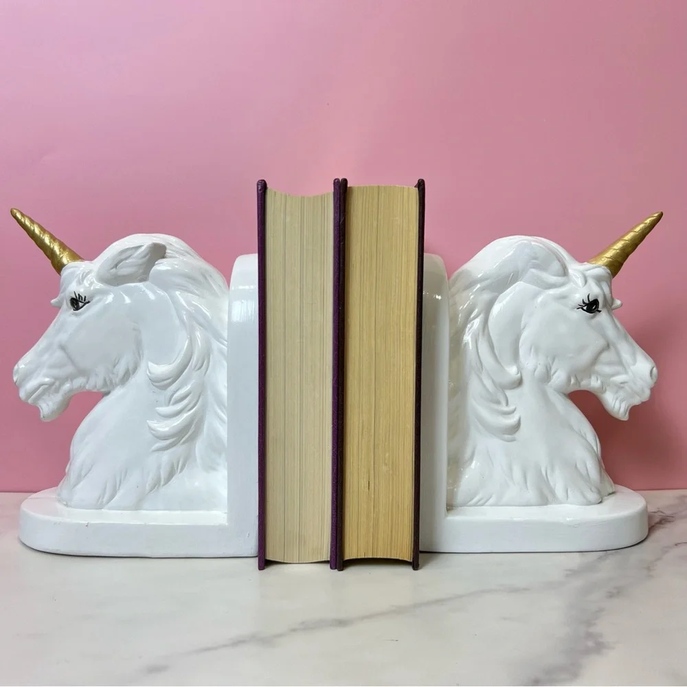 Vintage Ceramic Bookends Unicorn Design Retro Whimsical Mid-Century Home Decor - Picture 2 of 7